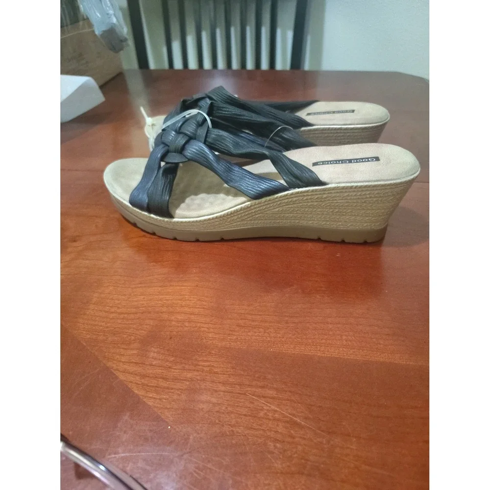 Good Choice Womens Braided Strap Espadrille Wedge Sandals Navy‎ Blue Size 6 NEW
